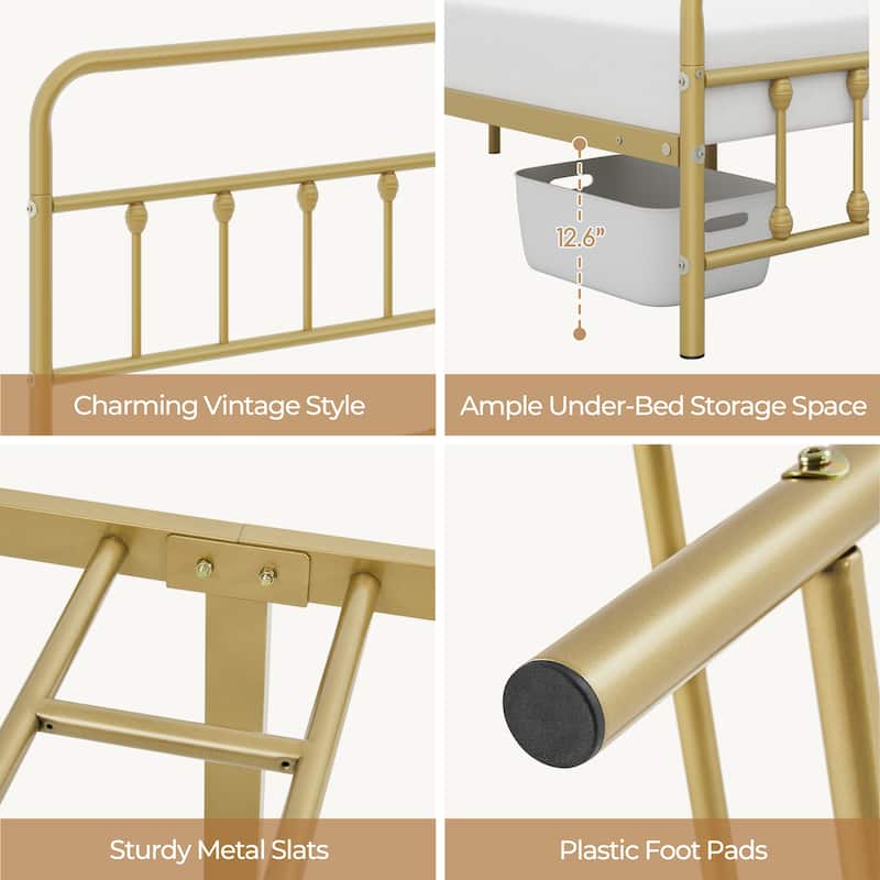 Yaheetech Classic Iron Platform Bed with High Headboard and Footboard Strong Metal-Framed Bed