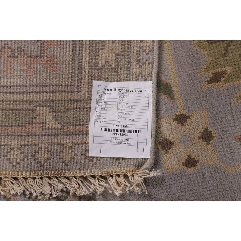 All-Over Gray & Ivory Oushak Indian Area Rug Hand-Knotted Wool Carpet - 9'4" x 11'11"