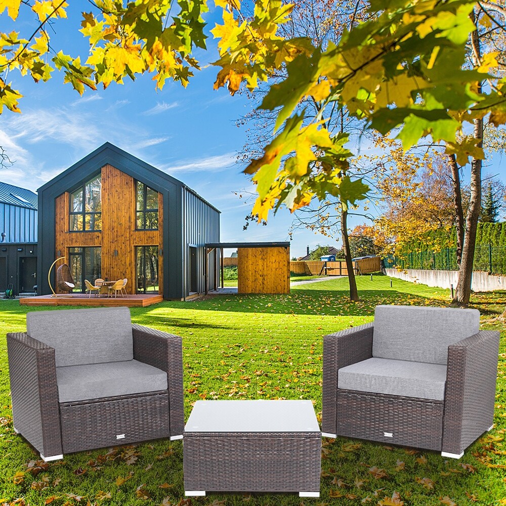 Overstock2 Pieces Patio Sofa And 1 Piece Coffee Table With Tempered Glass Brown Dailymail
