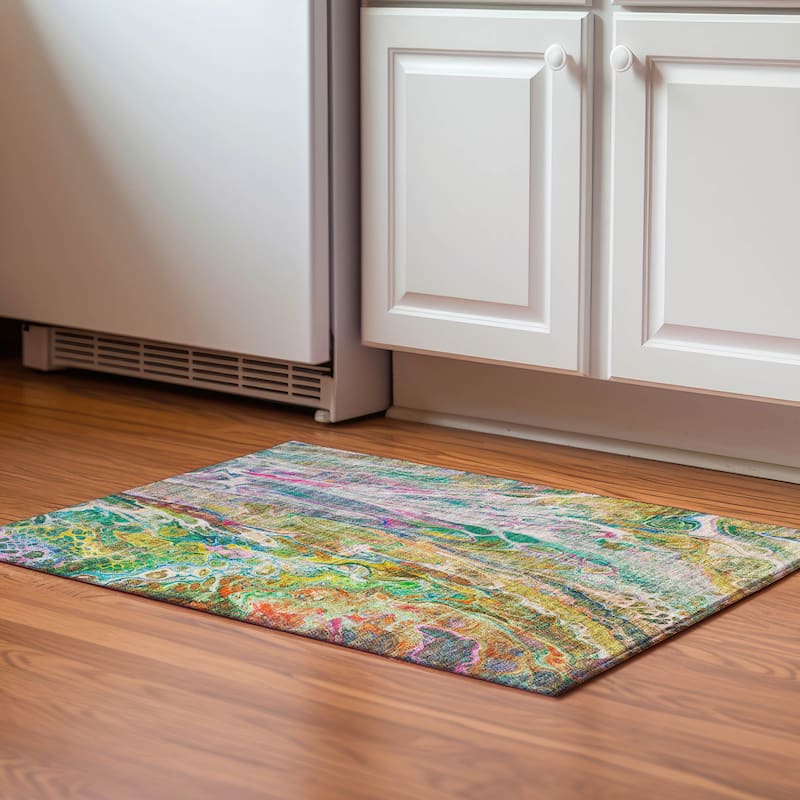 Premium Washable Super Soft Abstact Mayfield Rug - Green - 1' 8" x 2' 6" - Rectangle