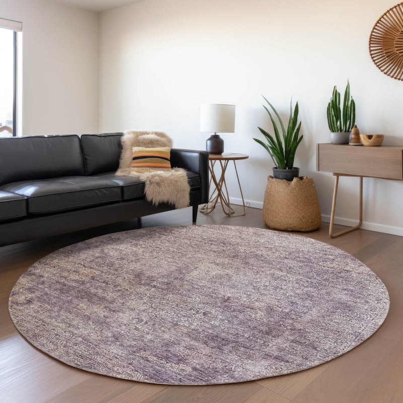 Machine Washable Indoor/ Outdoor Ombre Paisley Chantille Rug - Plum - 8' x 8'