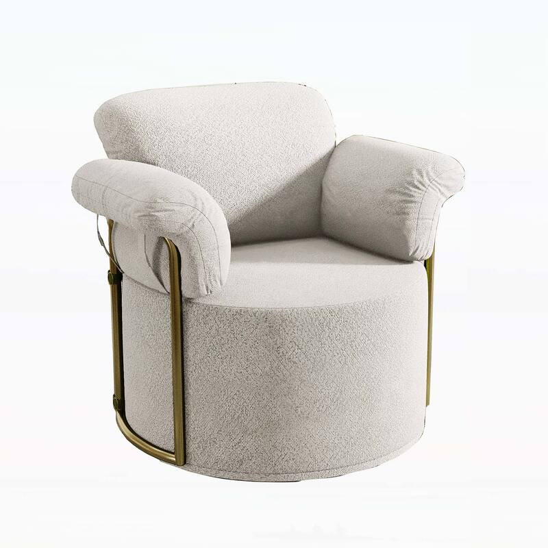 360 Degree Swivel Reading Chair with Gold Metal Legs,for Living Room,Bedroom,Office - Beige