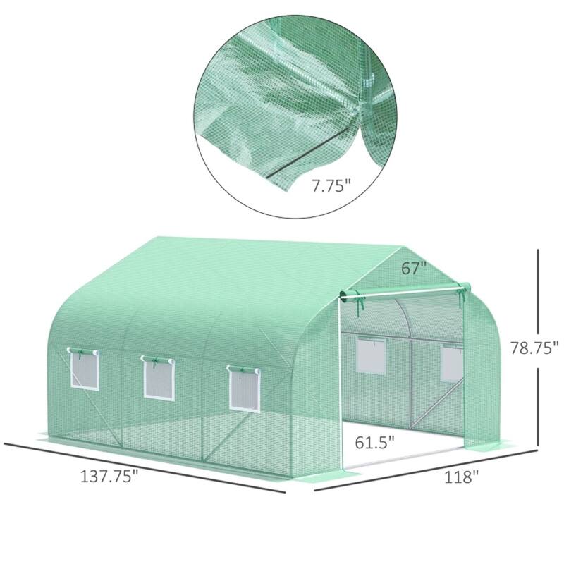 11ft Greenhouse with Galvanized Steel Frame and PE Cover Ventilated Windows Zippered Door for Garden Plant Protection