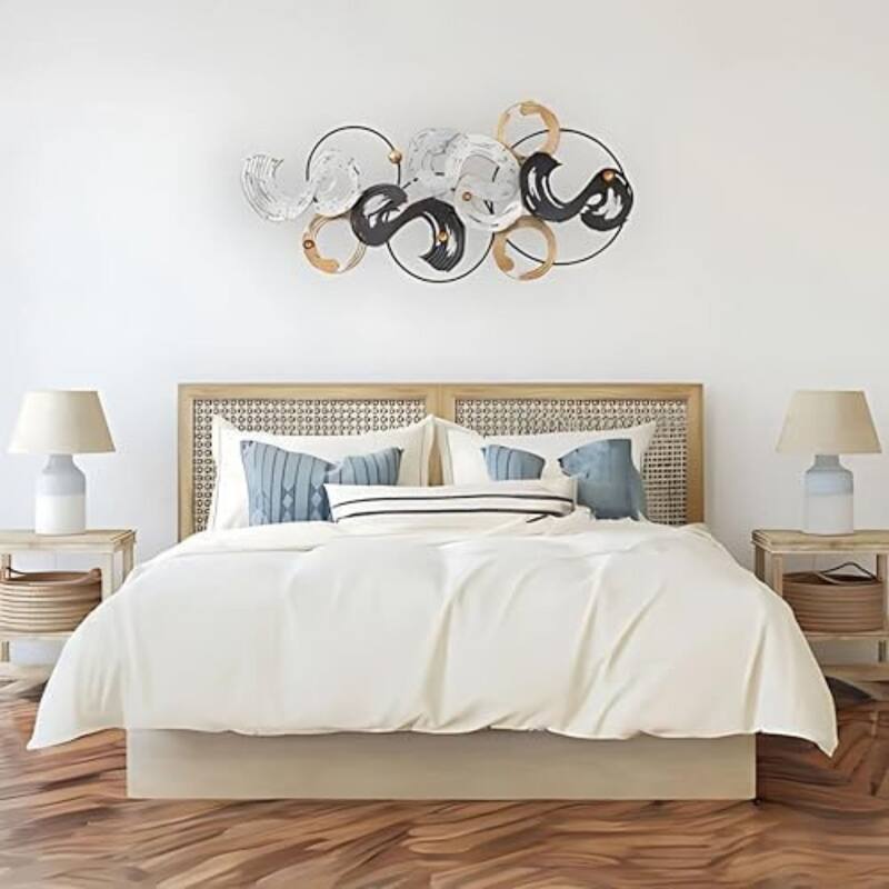 Black White Gold Spiral Metal Wall Art 53x25 Large Landscape Decor