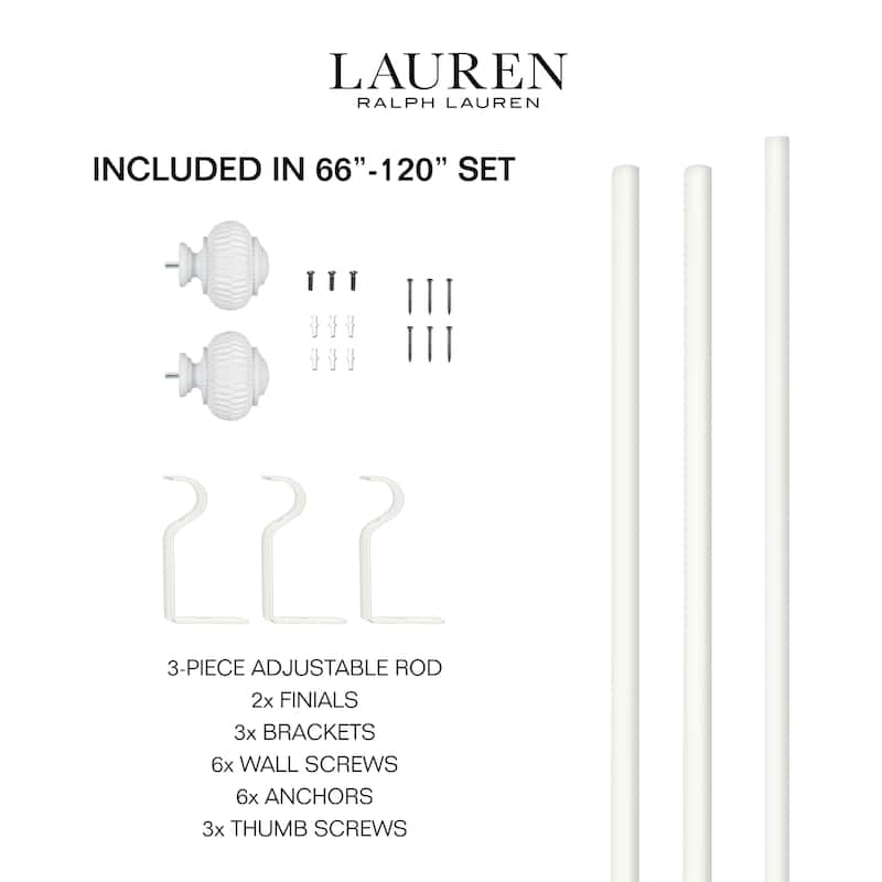 Lauren Ralph Lauren Cayson 1" Adjustable Window Curtain Rod and Finial Set