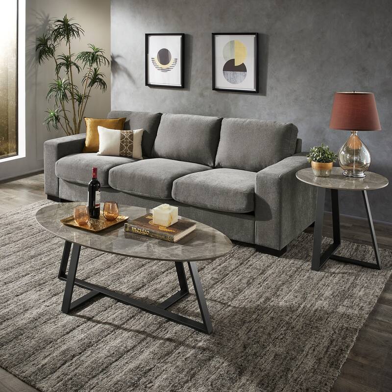 Jurmala Glossy Sintered Stone with Grey Metal Base Tables by iNSPIRE Q Modern