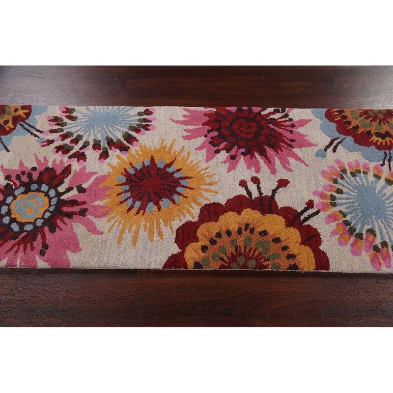Floral Contemporary Oriental Staircase Runner Rug Wool Hand-tufted - 2'7" x 9'10"