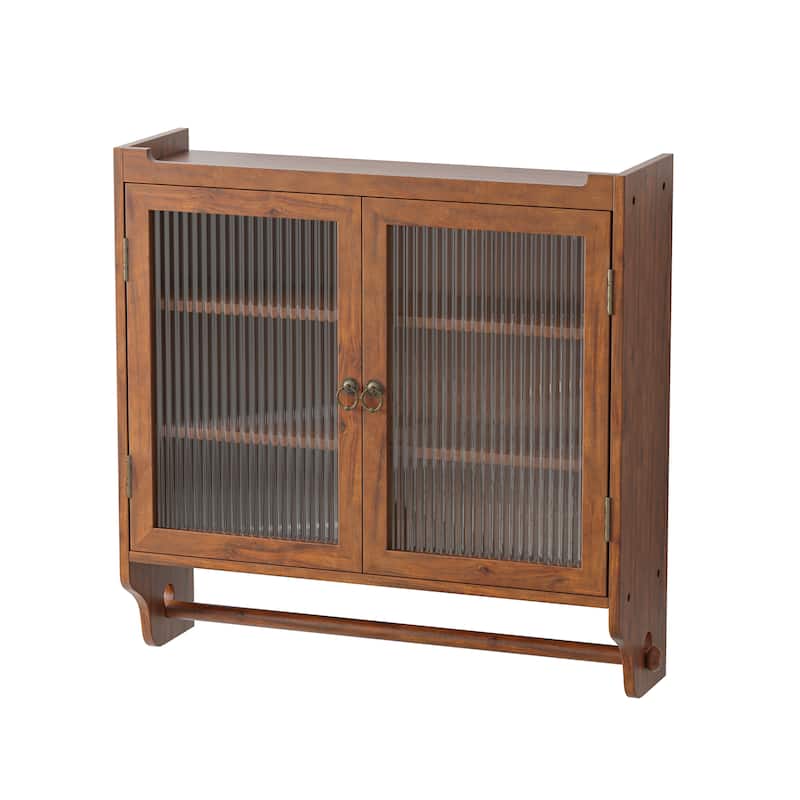 24.8" Glass Door Vintage Double Door Wall Cabinet with 3 Tiers of Storage with Towel Rack