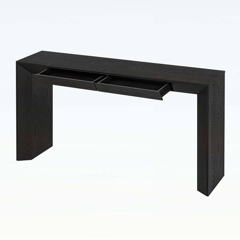 Farmhouse Console Table with 2 Concealed Drawers,Waterfall Edge,Thick Legs