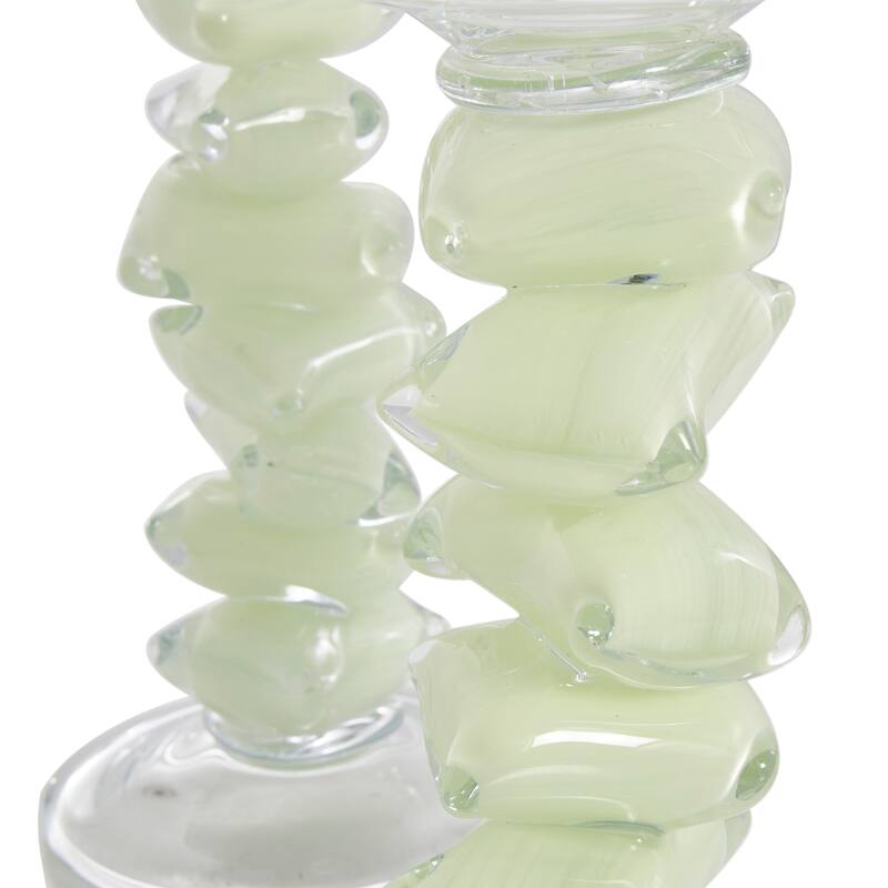 Clear or Green Glass Stacked Stone Candle Holder (Set of 2)