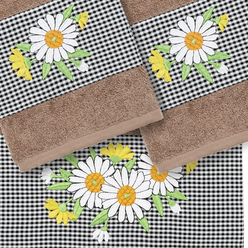 Authentic Hotel and Spa 100% Turkish Cotton Daisy 3PC Embellished Towel Set