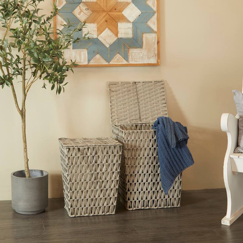 Gray Metal Storage Basket with Matching Lids (Set of 2) - 22", 19"H - 22", 19"H - Gray