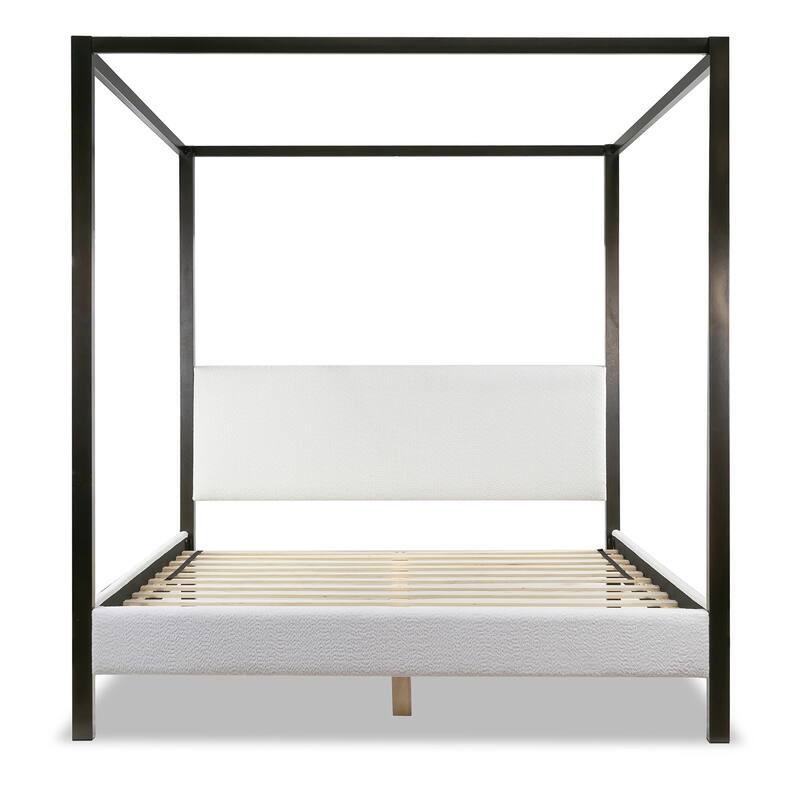 Beecher White Boucle Canopy Queen Bed with Iron Frame