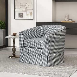 Roomfitters Houndstooth Swivel Barrel Accent Chair with Skirted Base, Upholstered Armchair for Living Room or Office