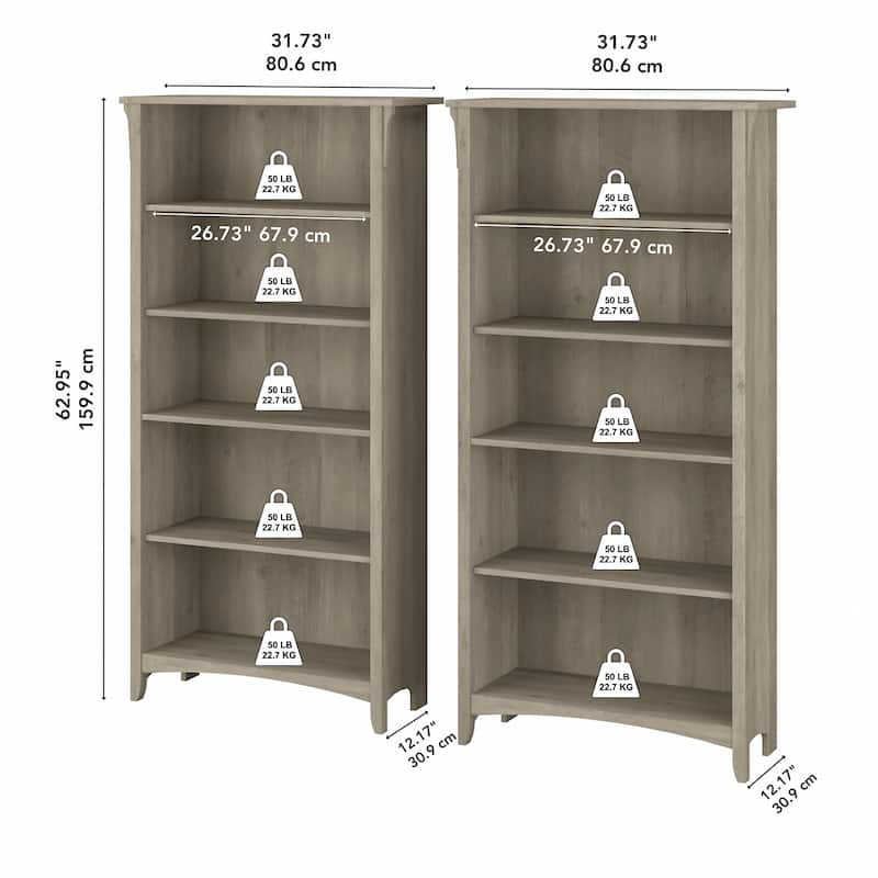Salinas Tall 5-shelf Bookcase (Set of 2) by Bush Furniture