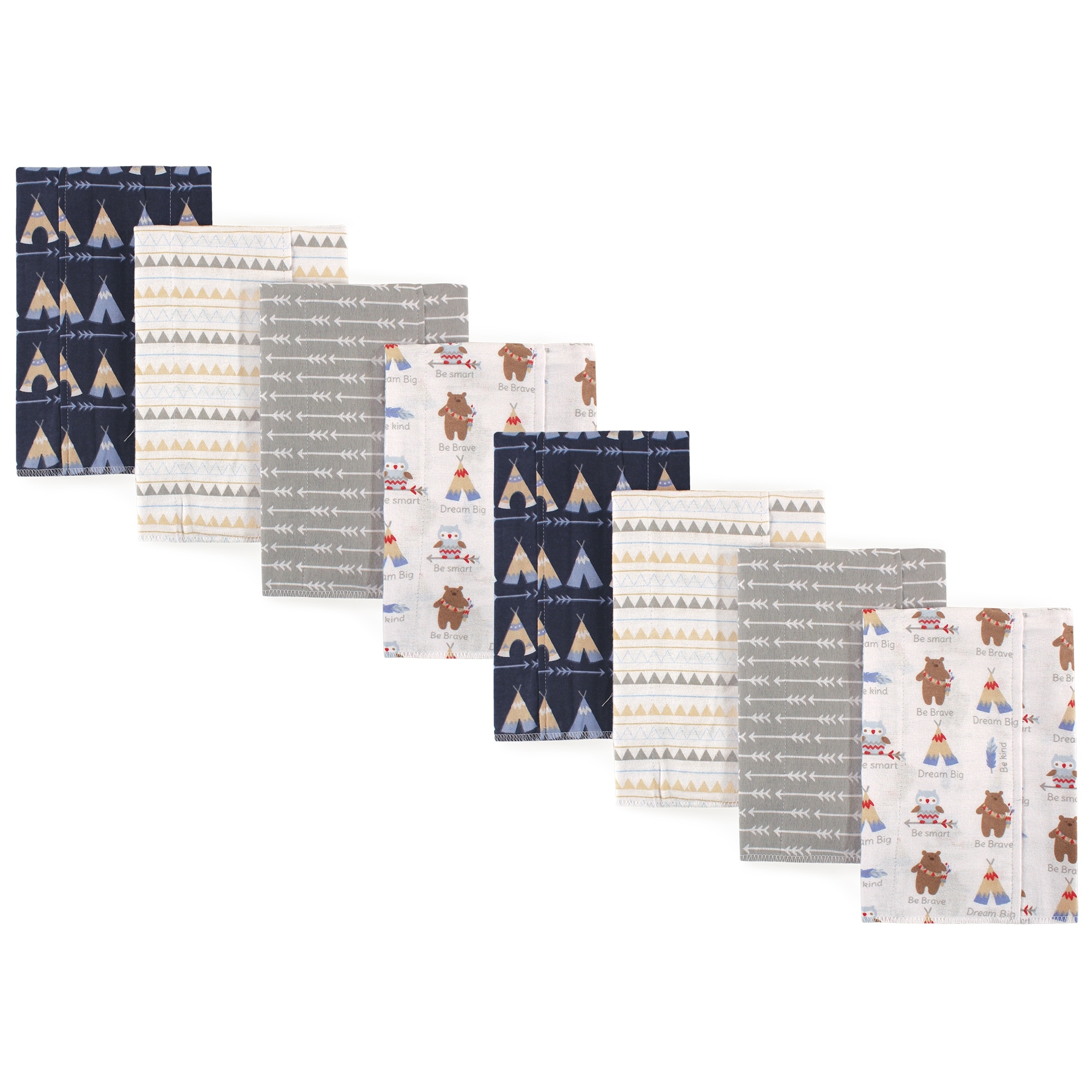 Luvable Friends Boys Cotton Poly Flannel Burp Cloths 8-Pack, Bear, One Size - Tribe 8-Pack - One Size