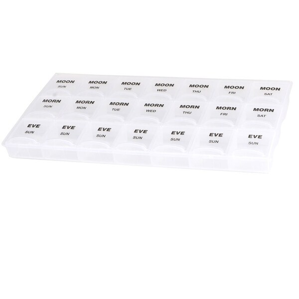 Outside Plastic Rectangle 21 Compartments Weekly Capsule Pill Holder Box Clear