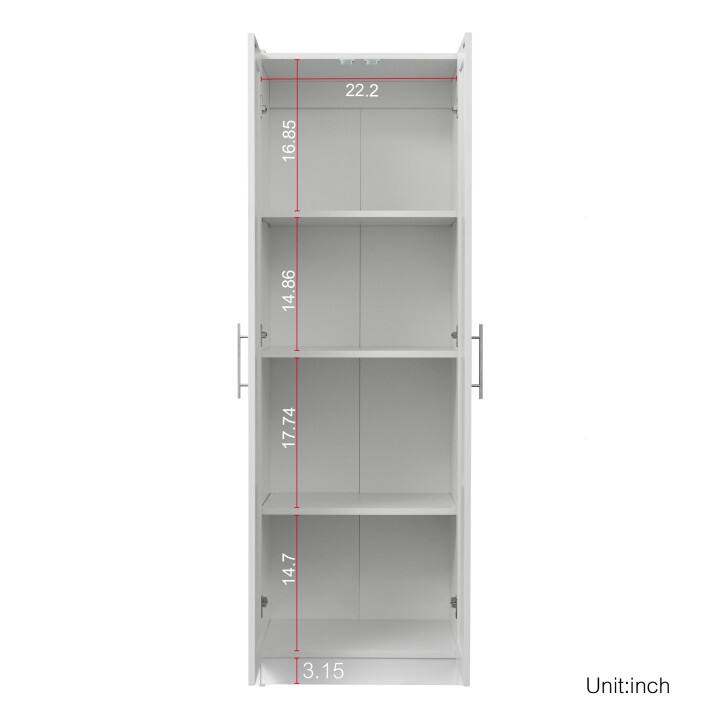 High wardrobe and kitchen cabinet with 2 doors and 3 partitions to separate 4 storage spaces