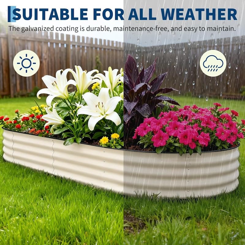 2-Pack 4x2x2FT Galvanized Steel Raised Garden Bed Kit for Vegetables Herbs and Flowers Beige