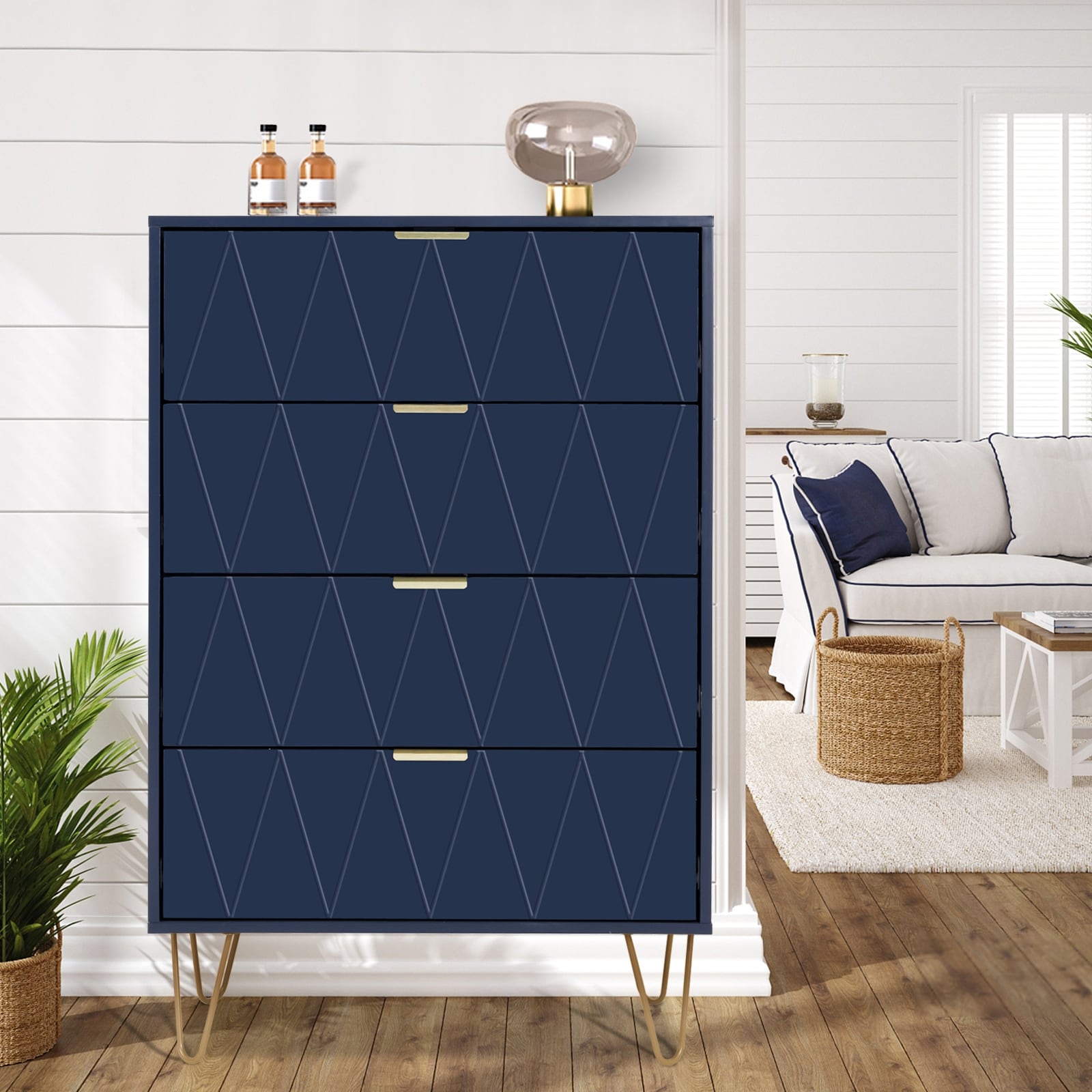 4 Drawers Chest Of Dresser Tall Storage Tower Cabinet with Metal Legs