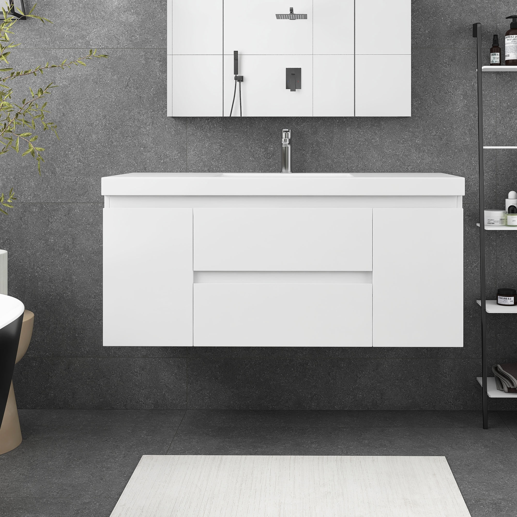 Floating Bathroom Vanity with Integrated Resin Top