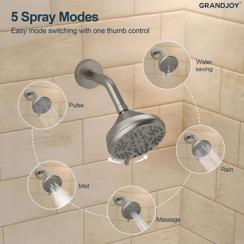 GRANDJOY Wall Mounted 5-Spray Shower System including Handheld Sprayer