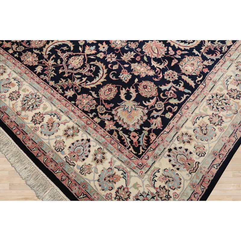 8'1''x10'2'' Hand Knotted Wool Midnight Blue Taabriz Traditional Are Rug - 8' 1'' x 10' 2''