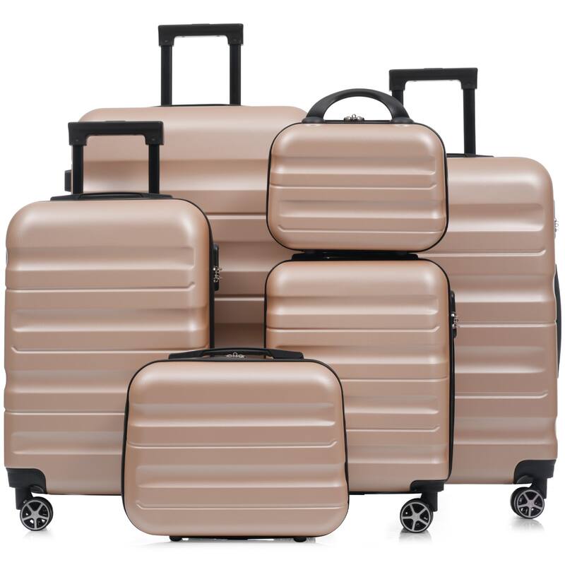 6-Piece Modern Hard-Shell Luggage, Lightweight Luggage with Spinner Wheels, for Boarding Travel, Champagne - Beige
