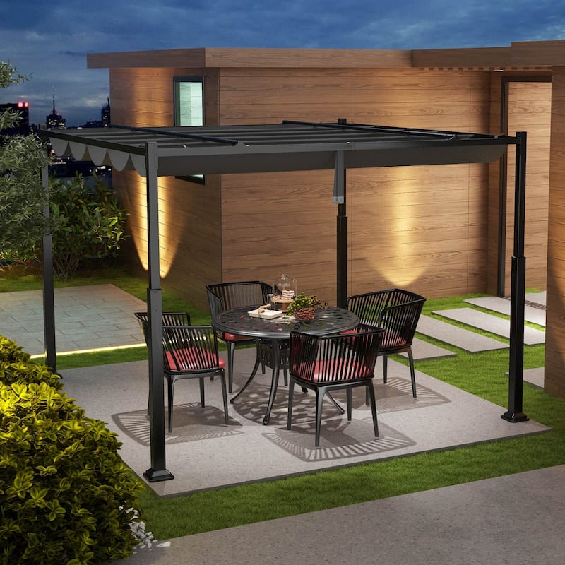 Costway 10' x 10' Outdoor Pergola with Retractable Canopy Heavy-Duty - See Details