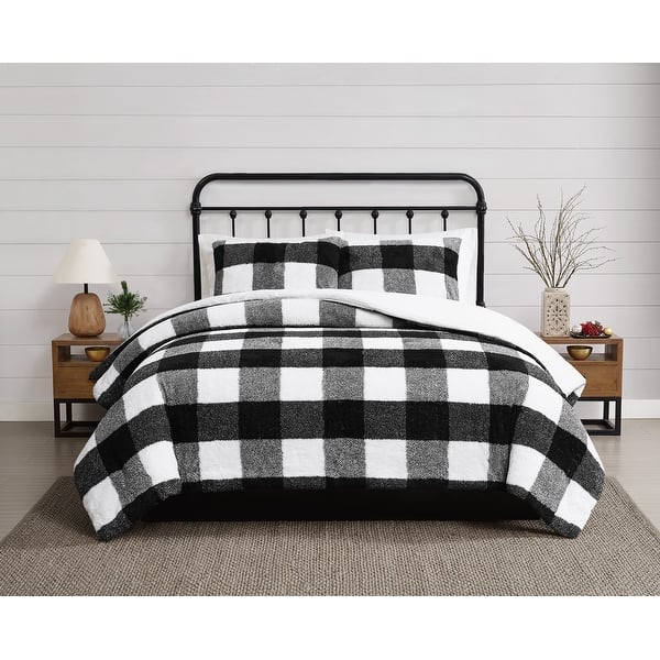 slide 2 of 15, Cannon Cozy Buffalo Check Comforter Set Black - King - 3 Piece