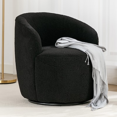 Fabric Swivel Accent Armchair Barrel Chair With Black Powder Coating Metal Ring