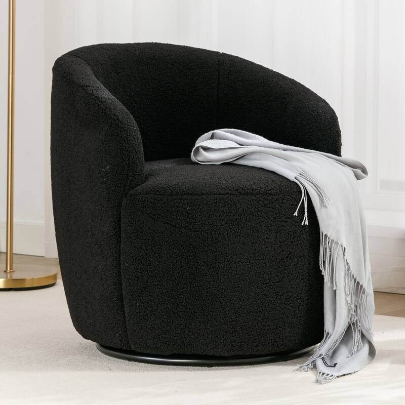 Wool Swivel Barrel Chair with 360° Rotation & Metal Base - Black