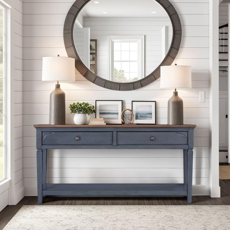 Bridgevine Home Americana 60 inch Sofa Table, Corduroy Blue Finish, Minimal Assembly Required