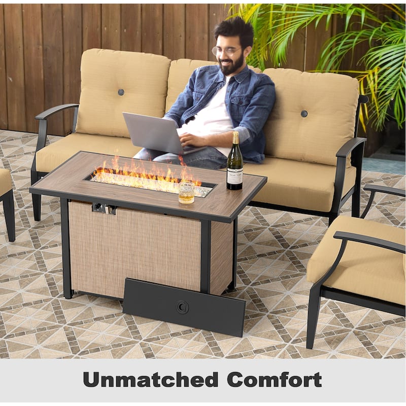 Outdoor 50,000 BTU Textilene Propane Fire Pit Set with Aluminum Sofas