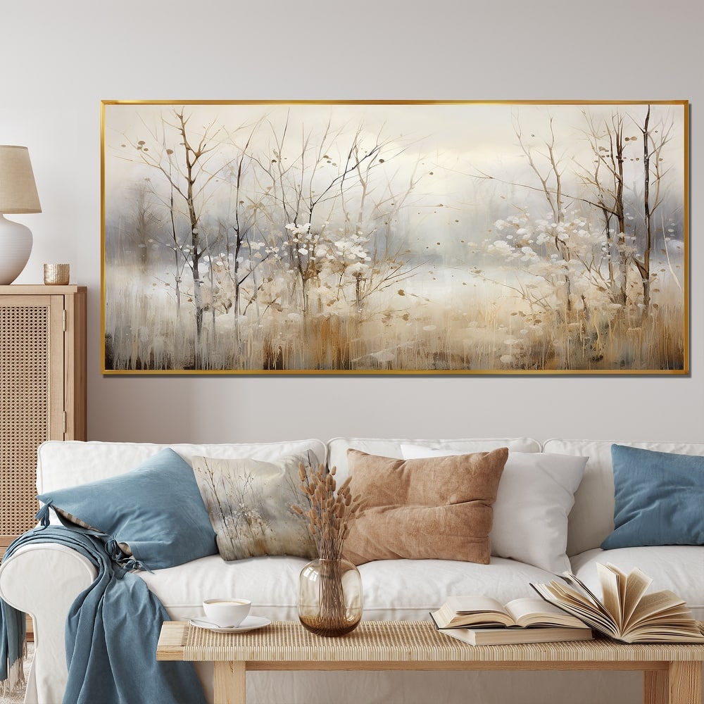 Designart "Winter Meadow View Calmness II" Meadow Grey Wall Decor - Traditional Bedroom Framed Canvas Wall Art