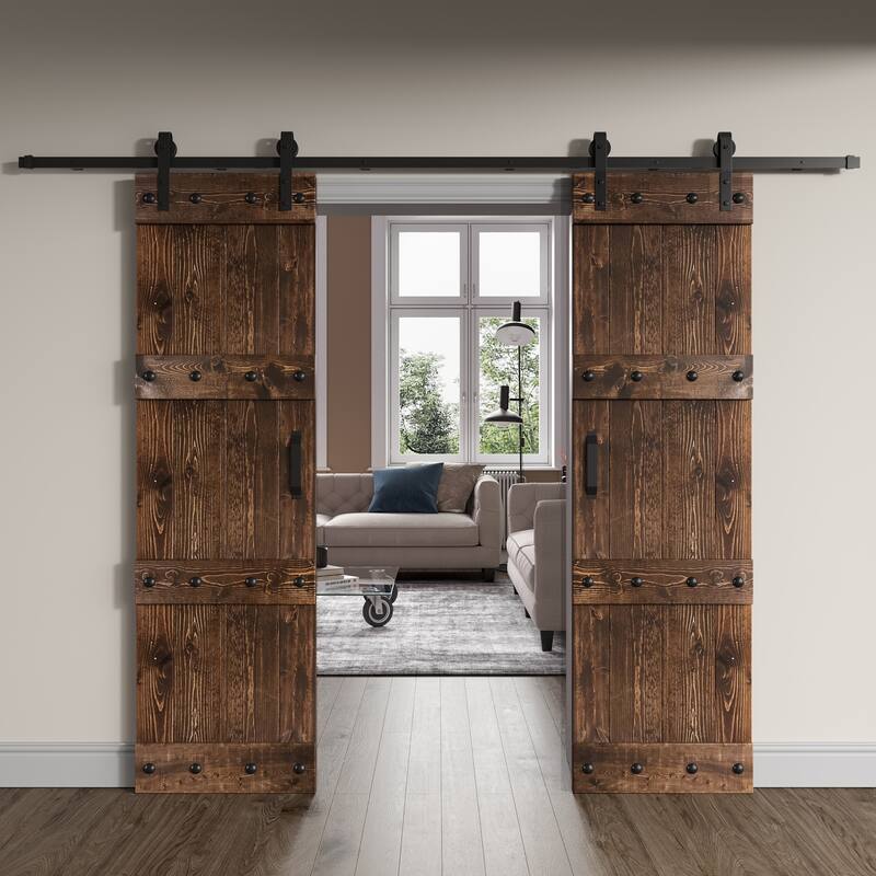Coast Sequoia 48in./60in./84in. x 84in. Castle Series Pine Wood Double Sliding Barn Door With Hardware Kit