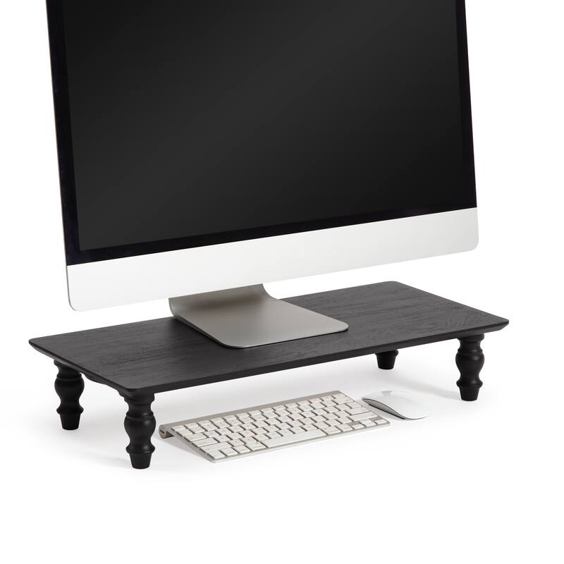 Jani Wood Monitor Stand Riser Desk - Ergonomic Design Stand, Desktop Organizer Table for Home, Office Workspace, Gaming Desk - Black