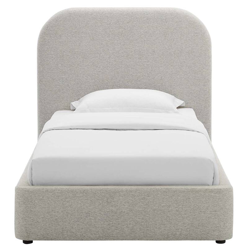 Hillsway Modern Curved Headboard Light Grey Fabric Upholstered Twin Size Platform Bed