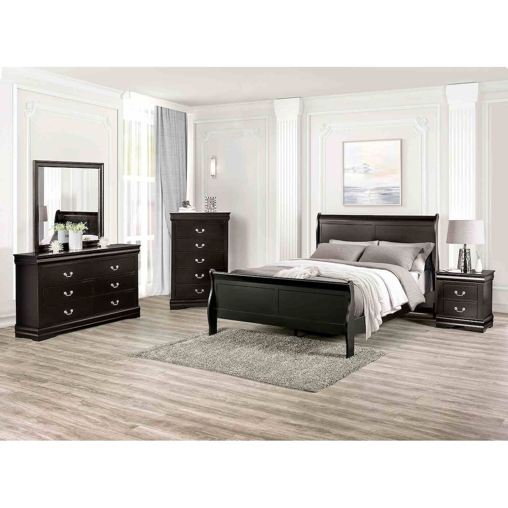 Sleigh Design Black Finish Transitional Bedroom Furniture Set