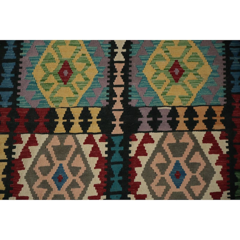 Hand Woven Oriental 100% Wool Carpet Southwestern Tribal Multi-Colored Kilim Area Rug - 9' 10'' X 6' 10''