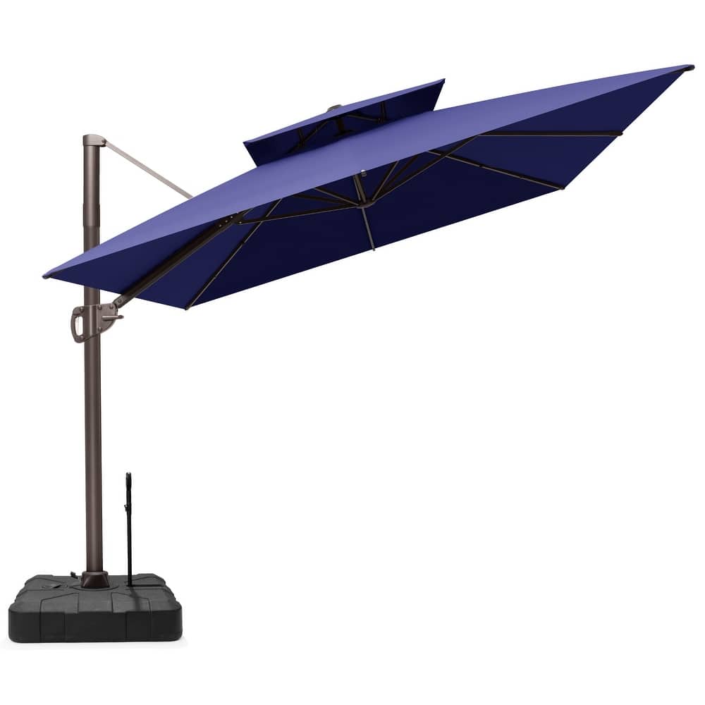 9x12 FT Rectangular Aluminum Outdoor Patio Double Top Cantilever Offset Umbrella with Rod Base