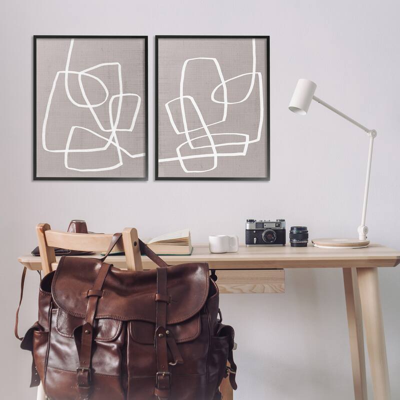 Stupell Abstract Busy Line Minimal Boho Design Brown White 2pc Multi Piece Framed Wall Art Set