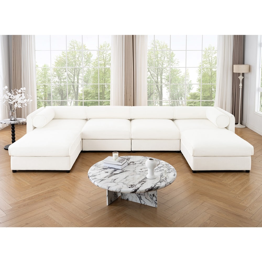 GDFStudio - Thalassius Chenille 4-Seater Sofa With Twin Ottoman