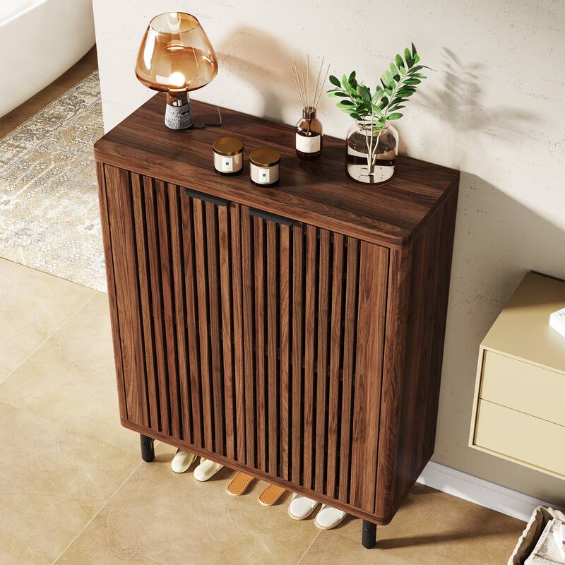 Wooden Bathroom Floor Cabinet, Adjustable Shelves Large Storage Sideboard Accent Cabinet for Bathroom Kitchen Living Room