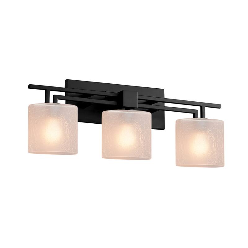 Justice Design Fusion Aero 3-light Matte Black Bath Bar, Frosted Crackle Oval Shade
