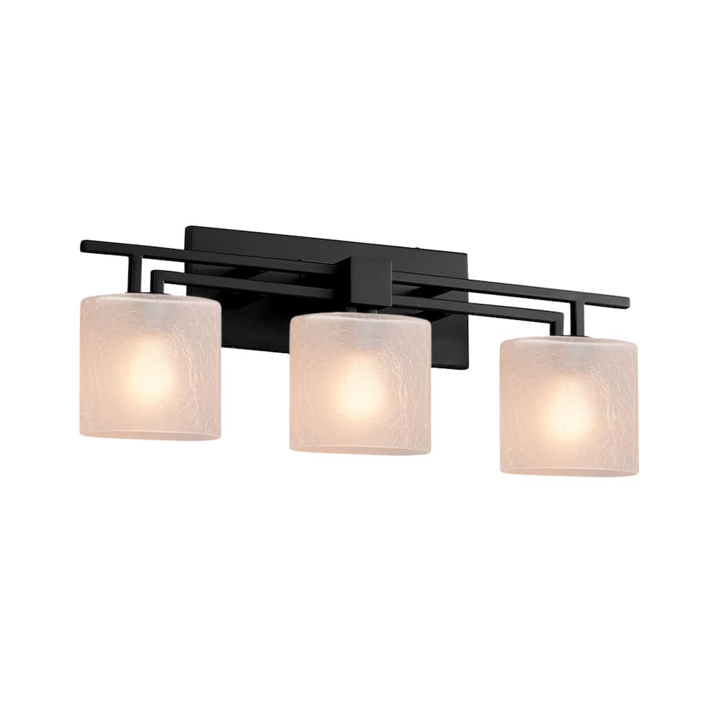 Justice Design Fusion Aero 3-light Matte Black Bath Bar, Frosted Crackle Oval Shade
