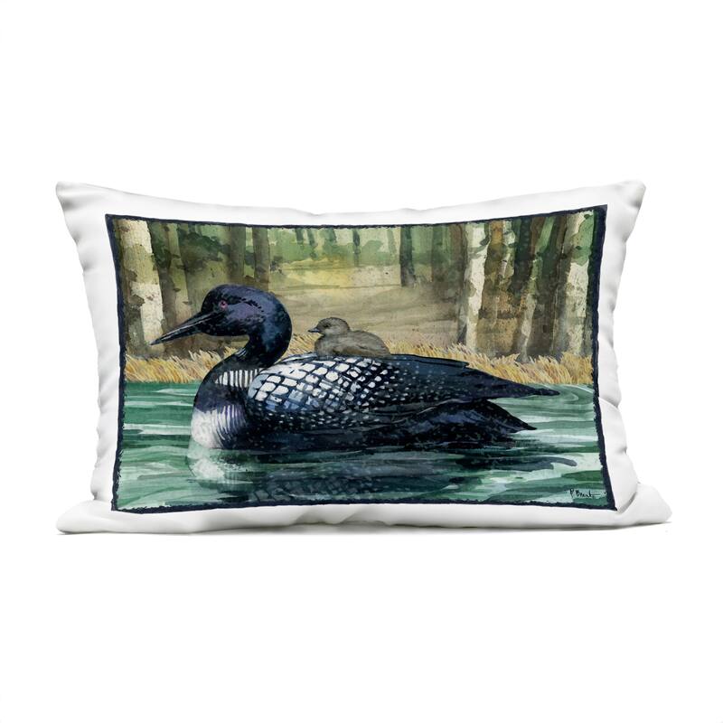 Stupell Loon with Baby on Lake Printed Outdoor Throw Pillow Design by Paul Brent - Accent - Polyester - Black - Single