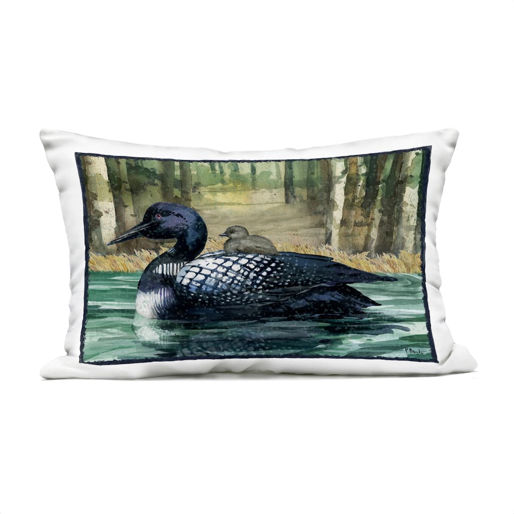 Stupell Loon with Baby on Lake Printed Outdoor Throw Pillow Design by Paul Brent
