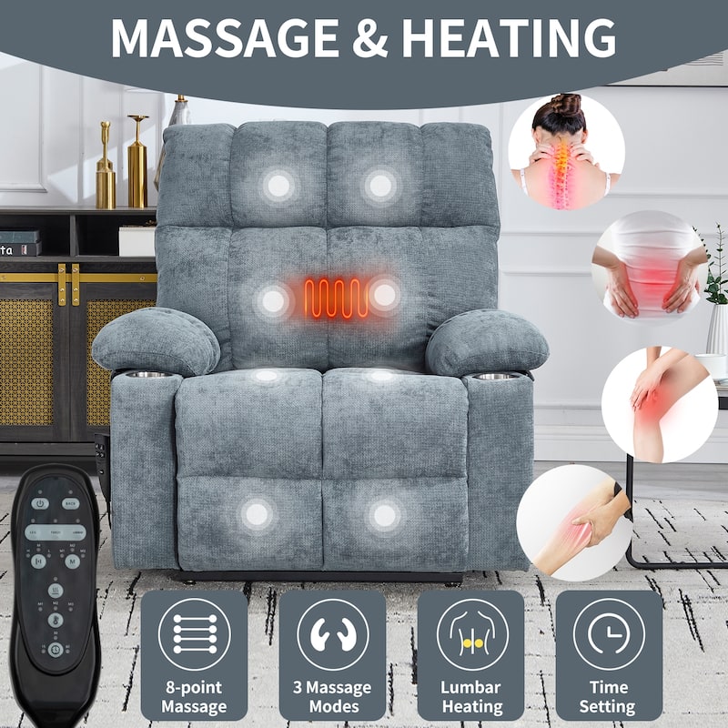Oversized Chenille Power Lift Recliner with Dual Cup Holders