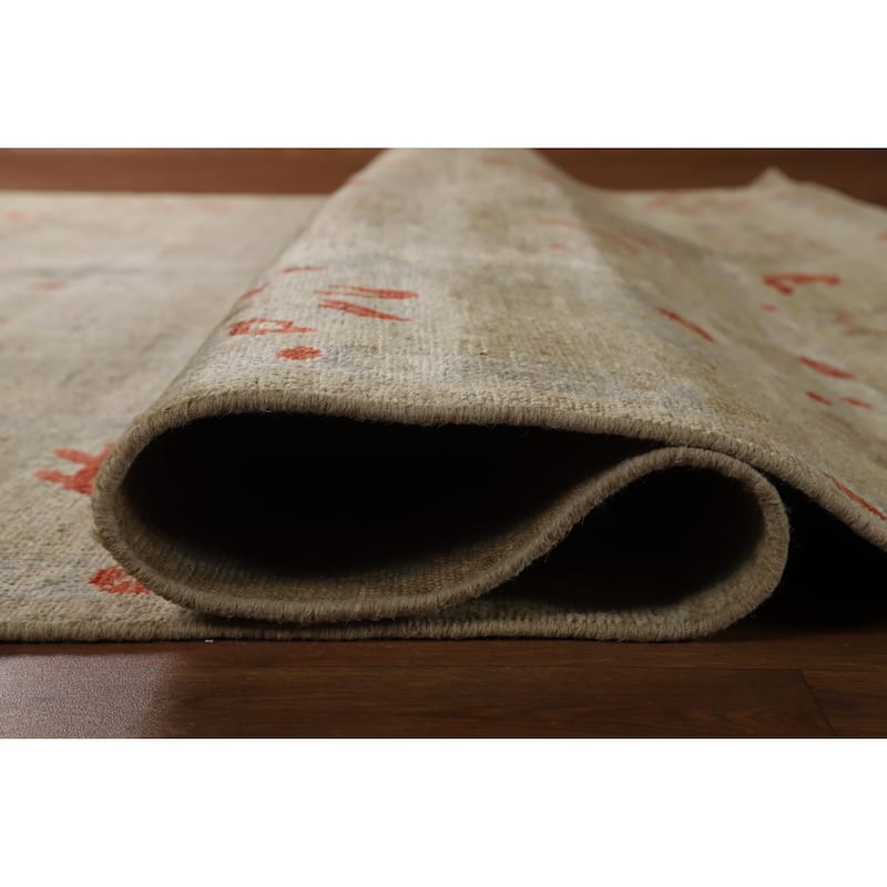 Hand Knotted Oriental 100% Wool Carpet Transitional All-Over Beige & Ivories Oushak Area Rug - 9' 9'' X 8' 4''